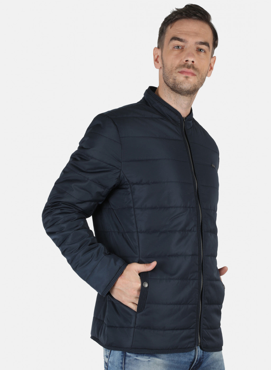 Men NAvy Blue Solid Jacket