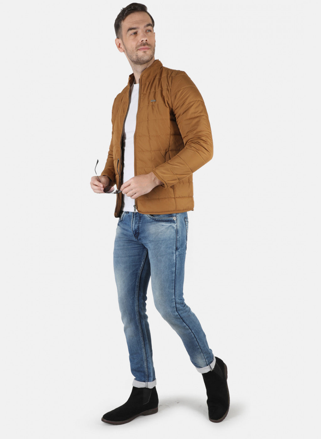 Men Mustard Solid Jacket