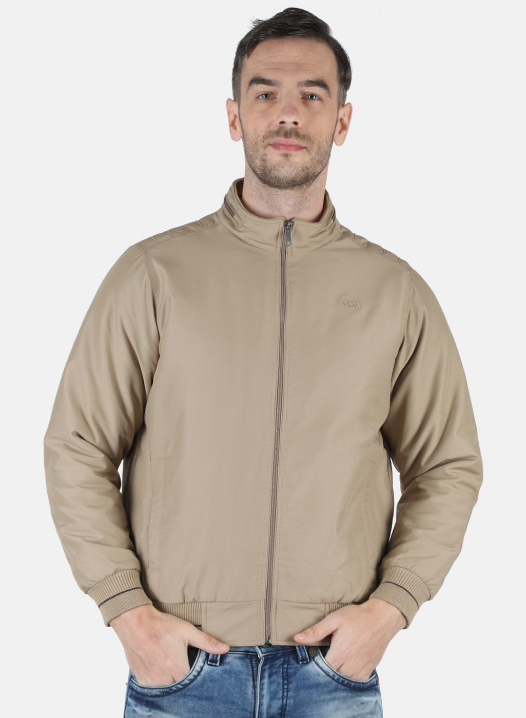 Men Beige Solid Jacket