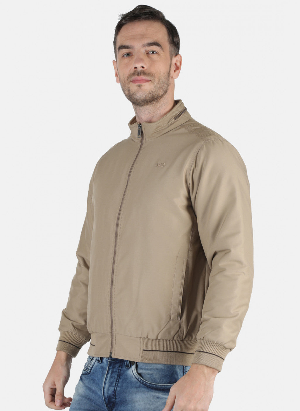 Men Beige Solid Jacket