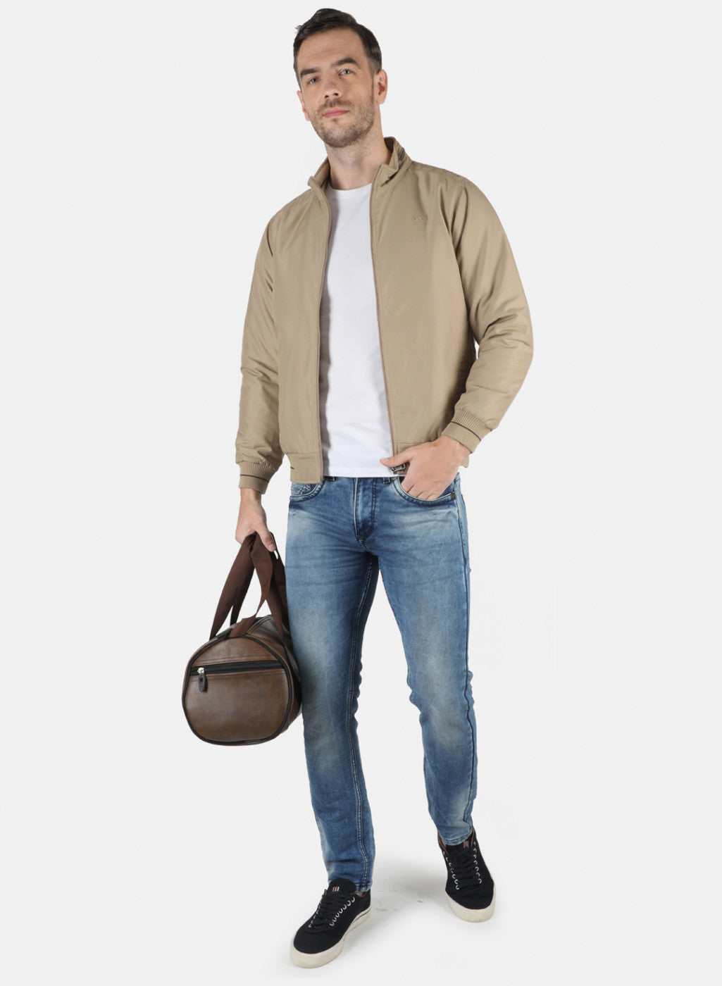 Men Beige Solid Jacket