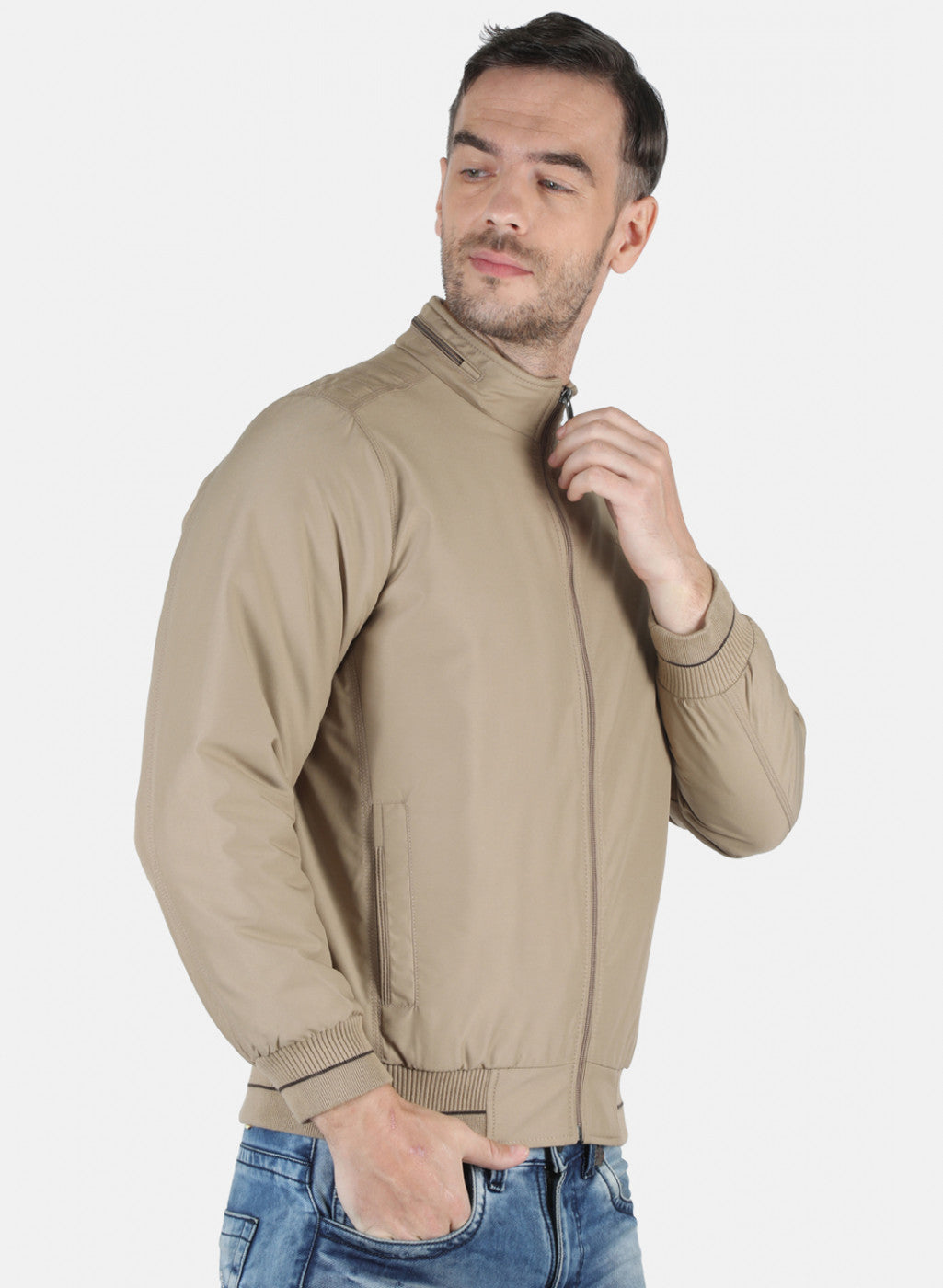 Men Beige Solid Jacket