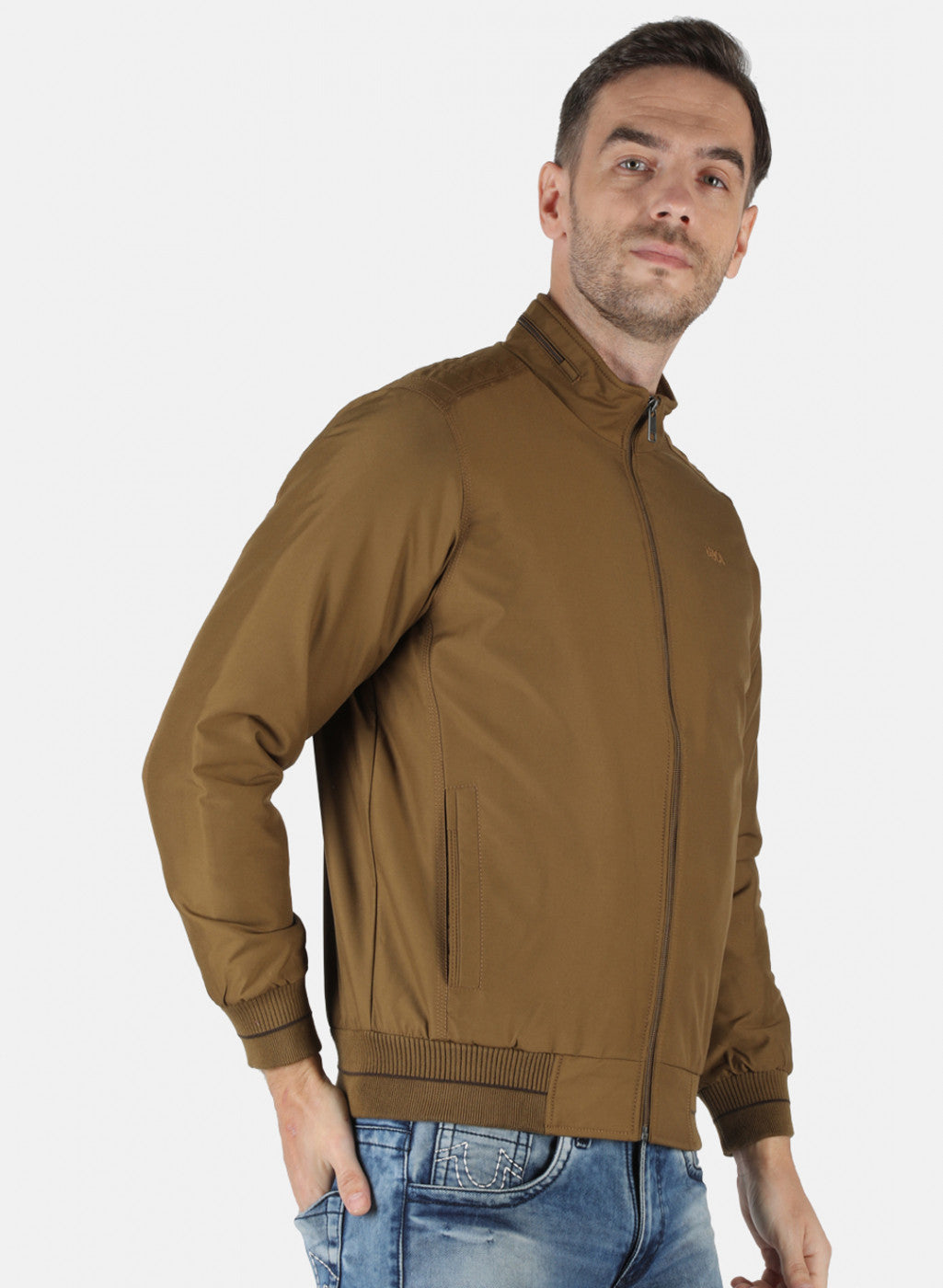 Men Brown Solid Jacket