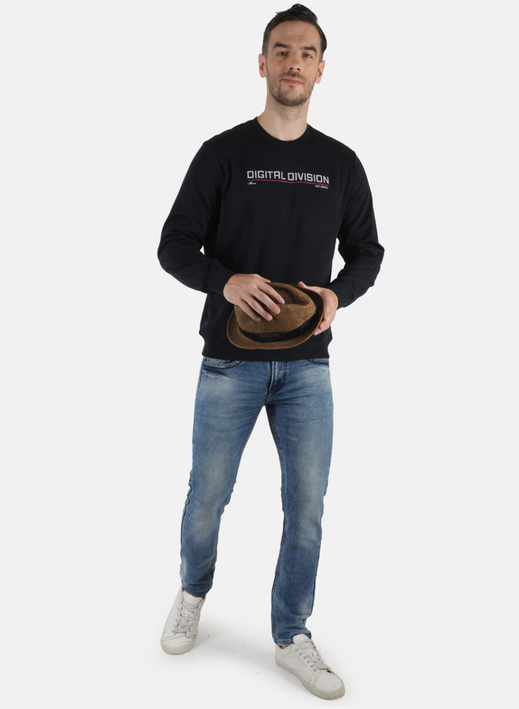 Men NAvy Blue Solid Sweatshirt