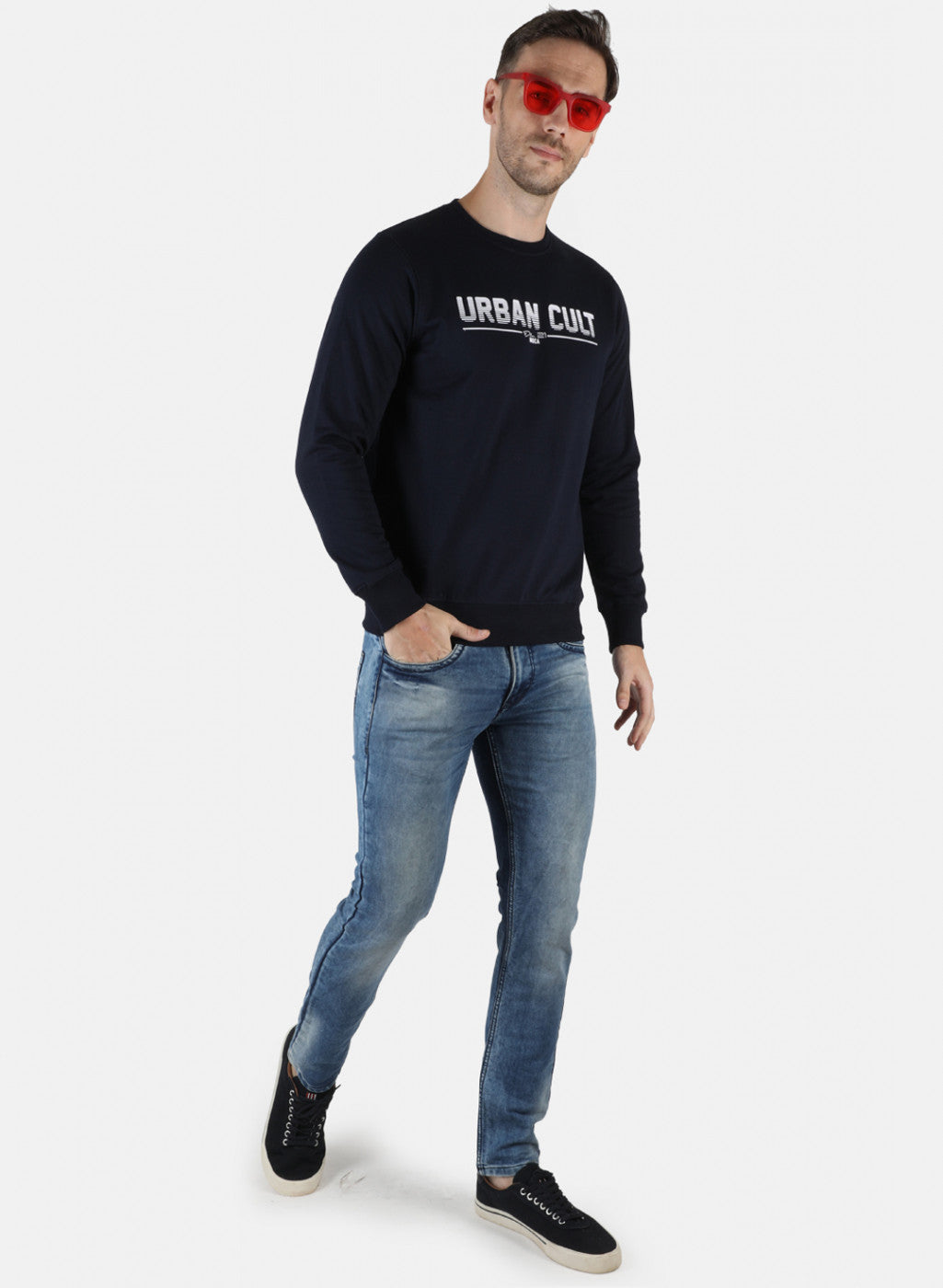 Men NAvy Blue Printed Sweatshirt