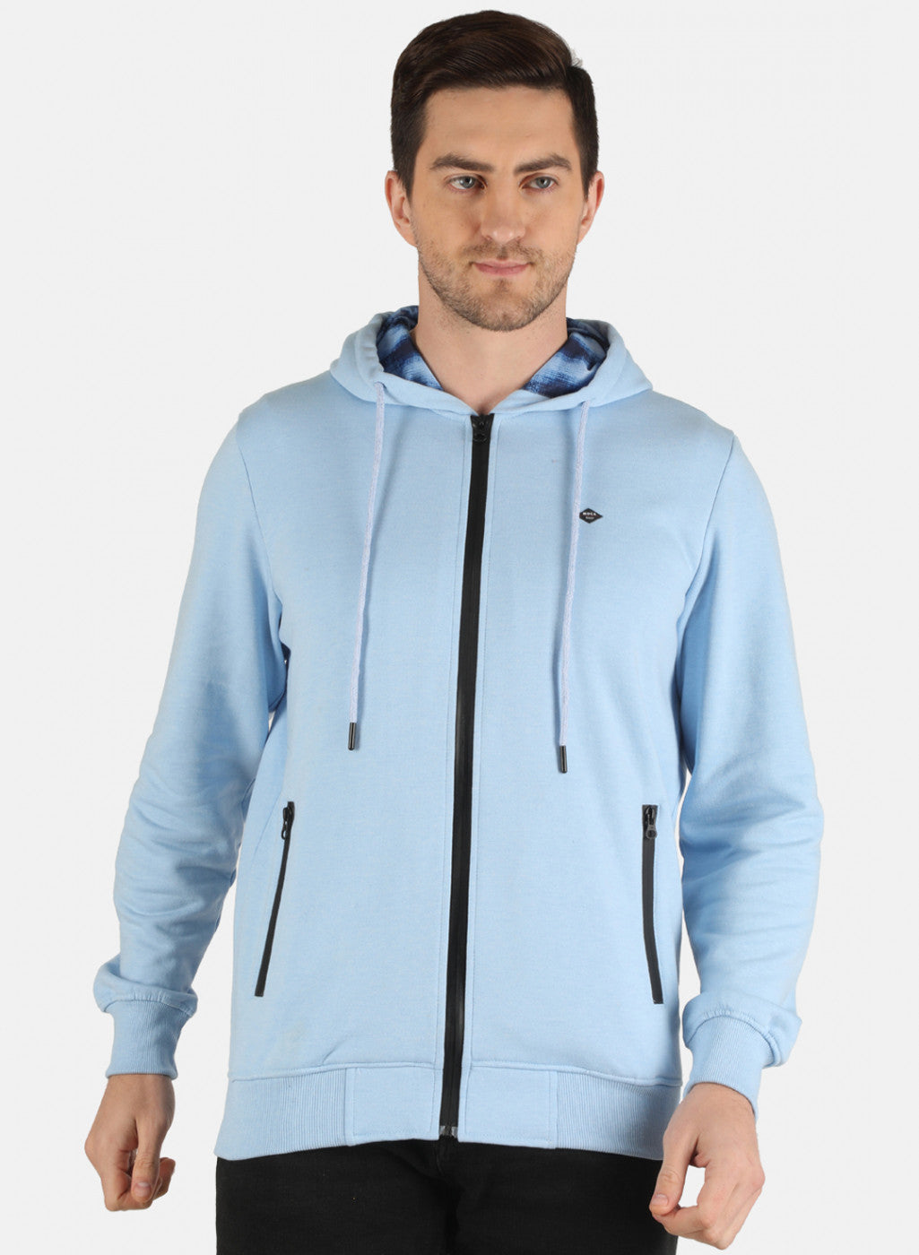 Men Sky Blue Solid Sweatshirt