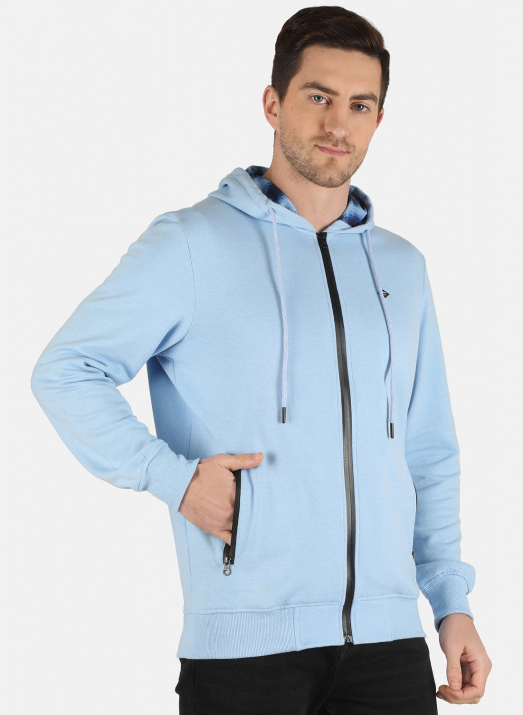 Men Sky Blue Solid Sweatshirt