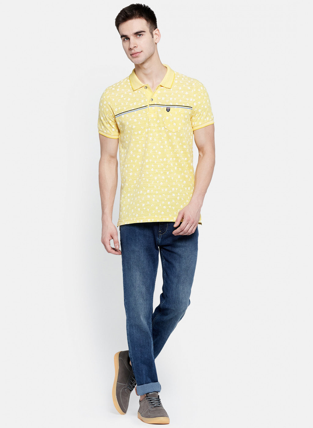 Mens Yellow Printed T-Shirt