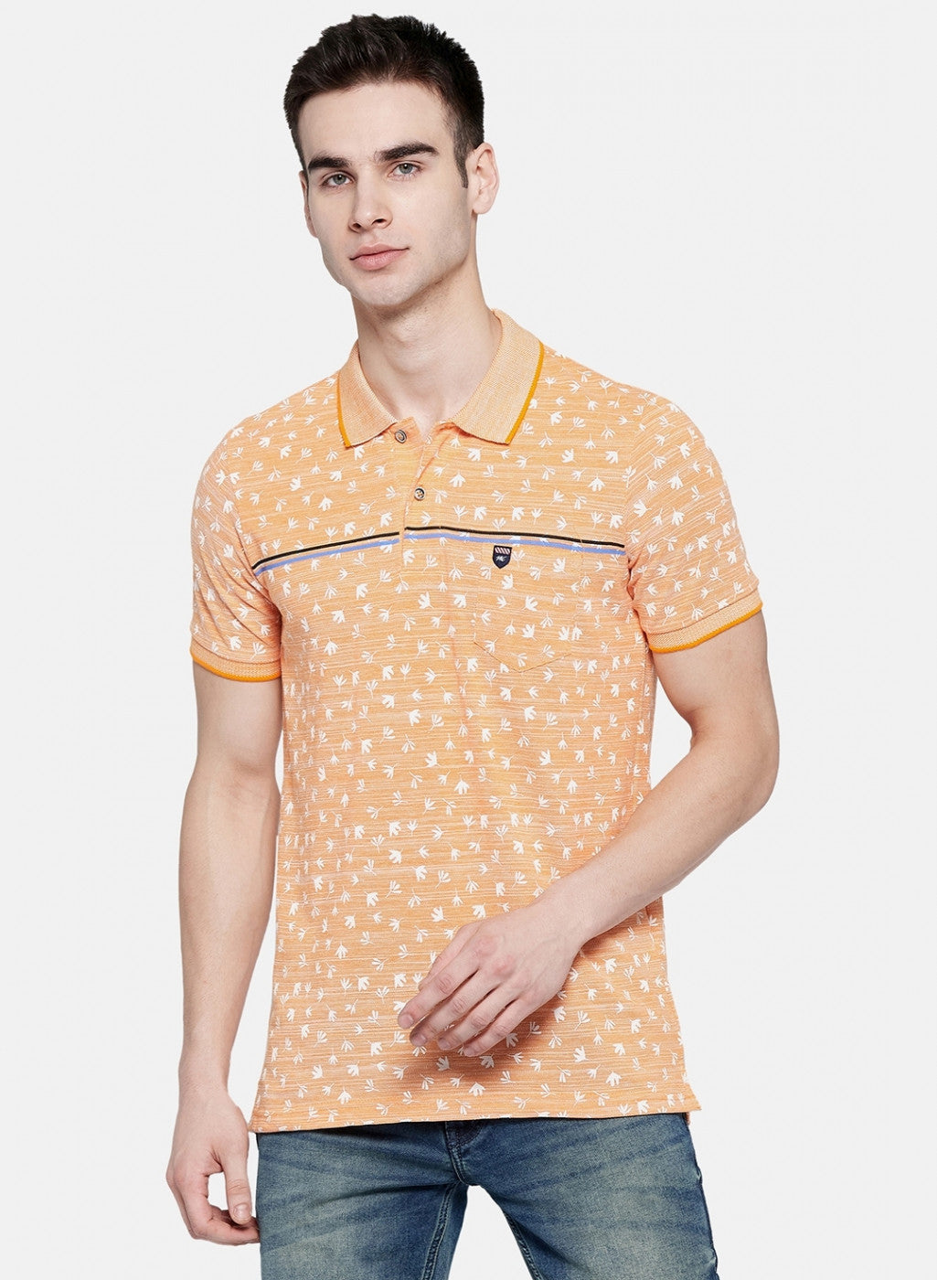 Mens Orange Printed T-Shirt