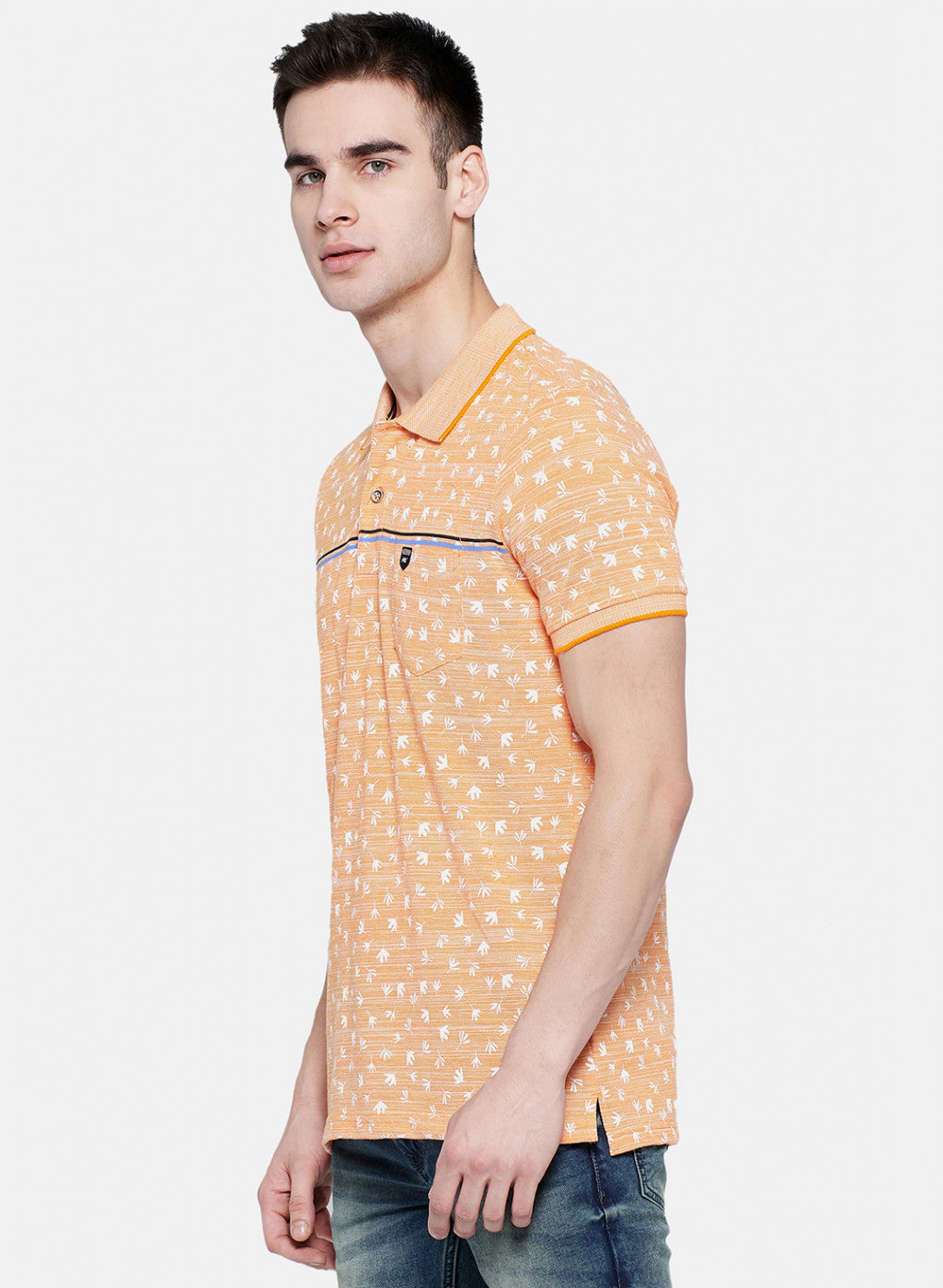 Mens Orange Printed T-Shirt