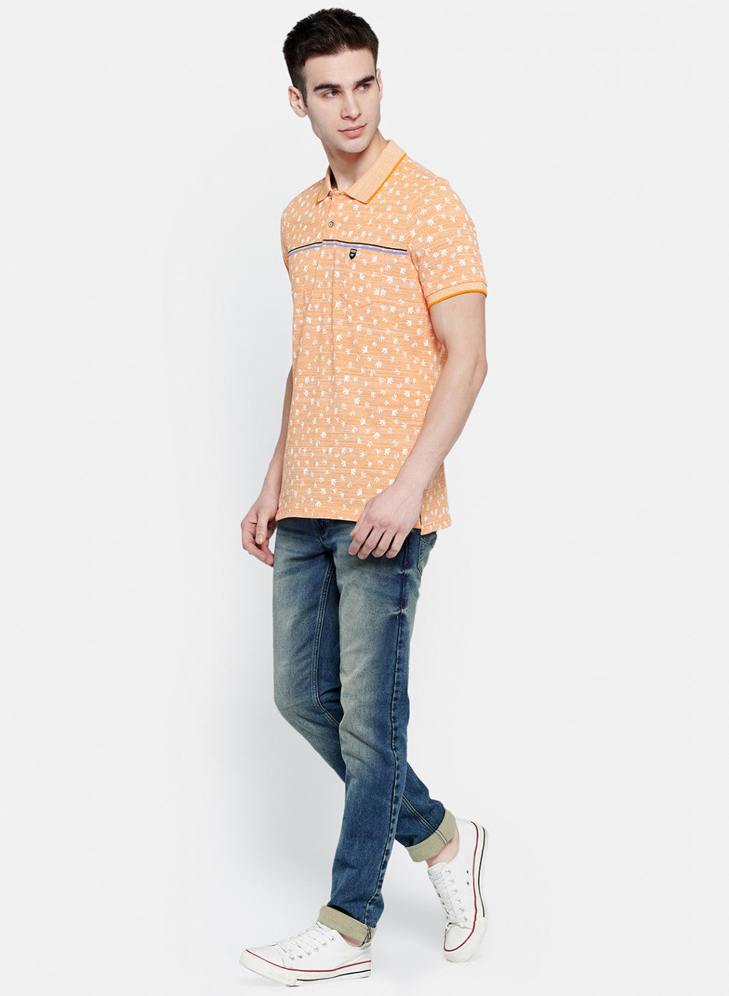 Mens Orange Printed T-Shirt