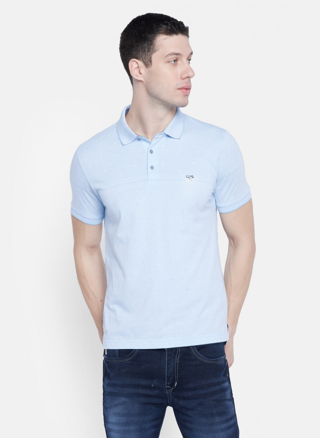 Mens Sky Blue Jaquard T-Shirt