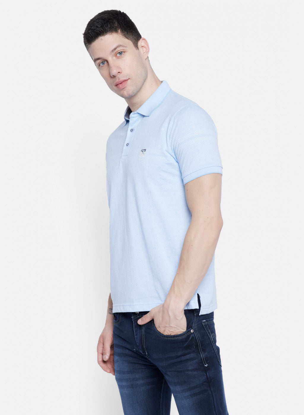 Mens Sky Blue Jaquard T-Shirt