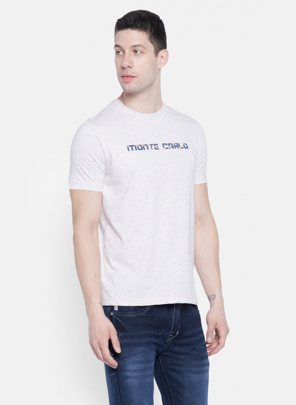 Mens White Printed T-Shirt