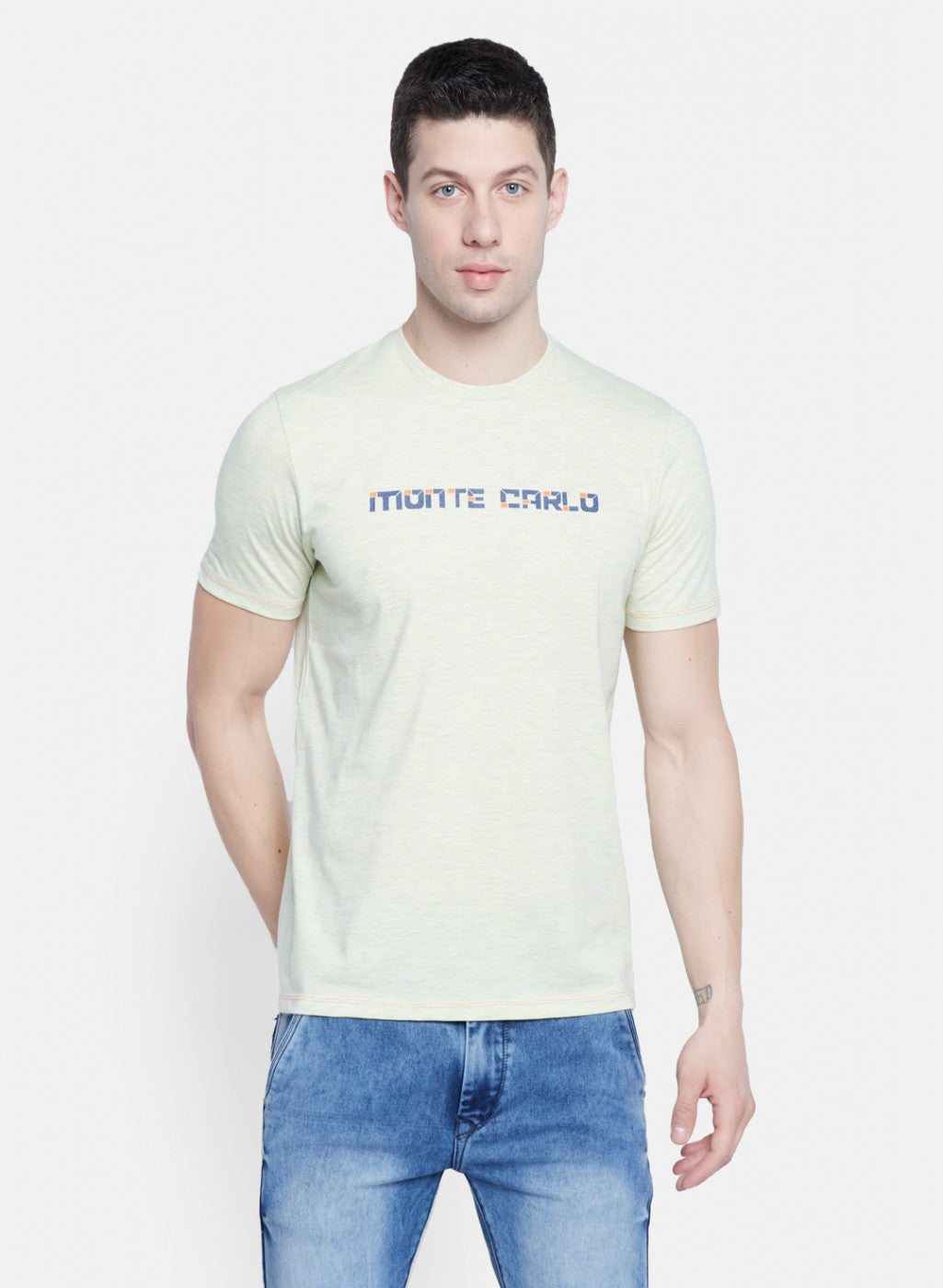 Mens Light Yellow Printed T-Shirt