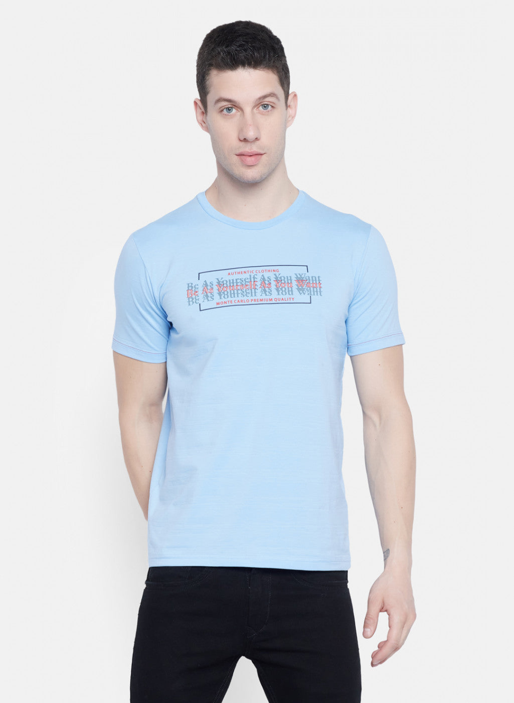 Mens Sky Blue Printed T-Shirt