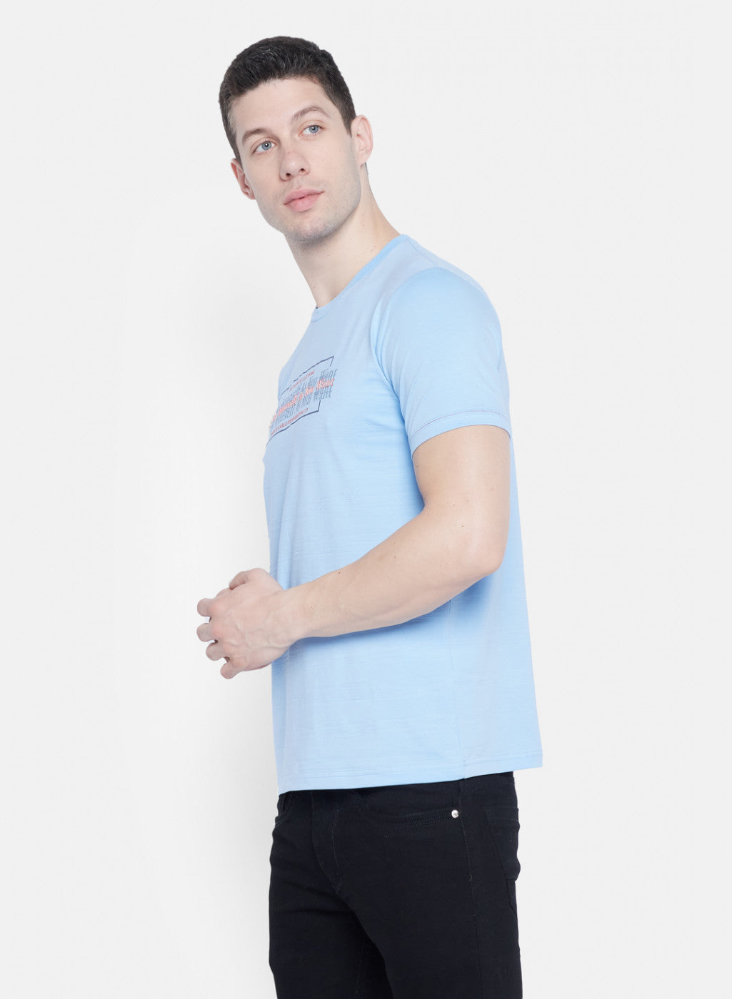 Mens Sky Blue Printed T-Shirt