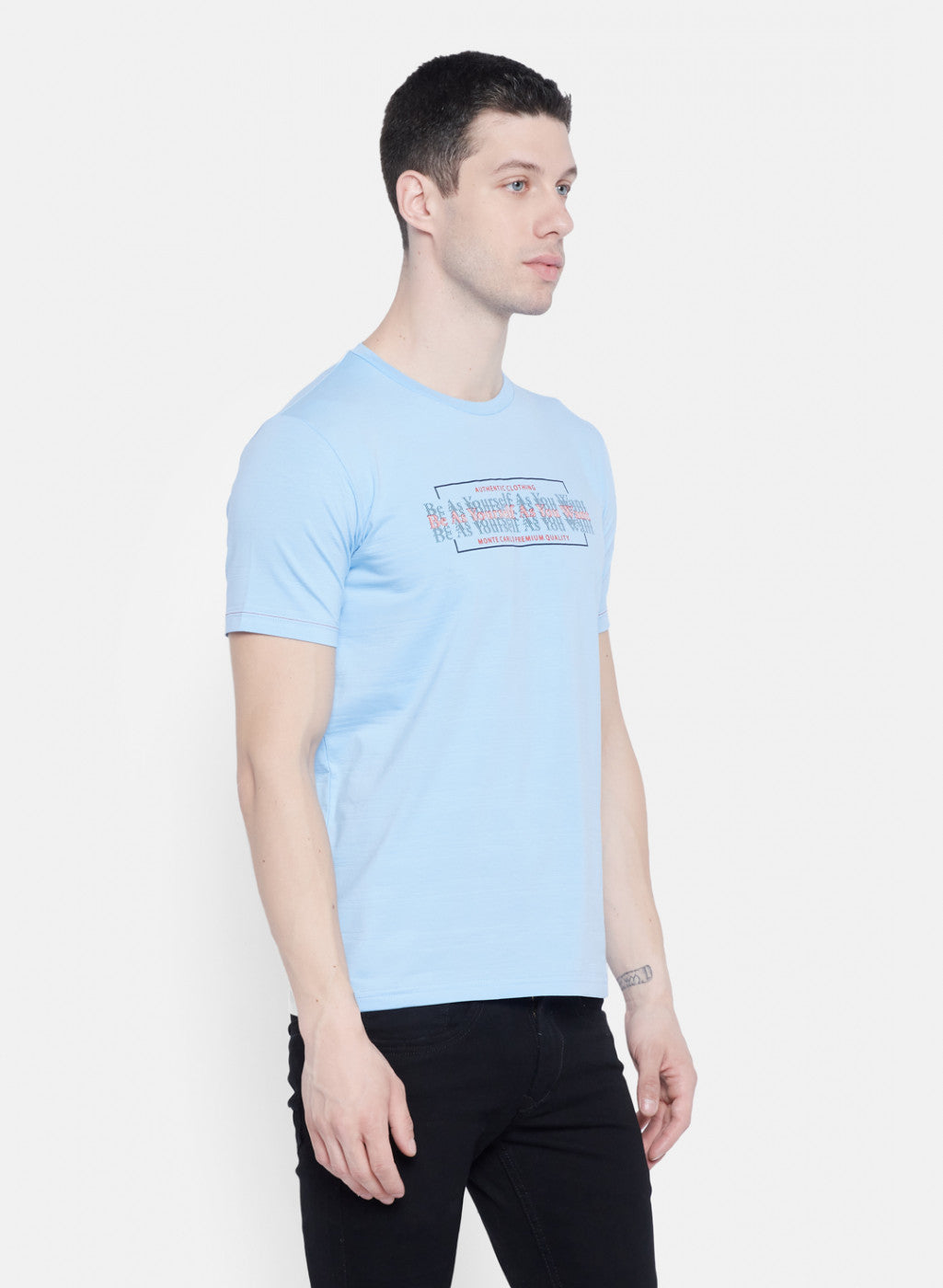 Mens Sky Blue Printed T-Shirt