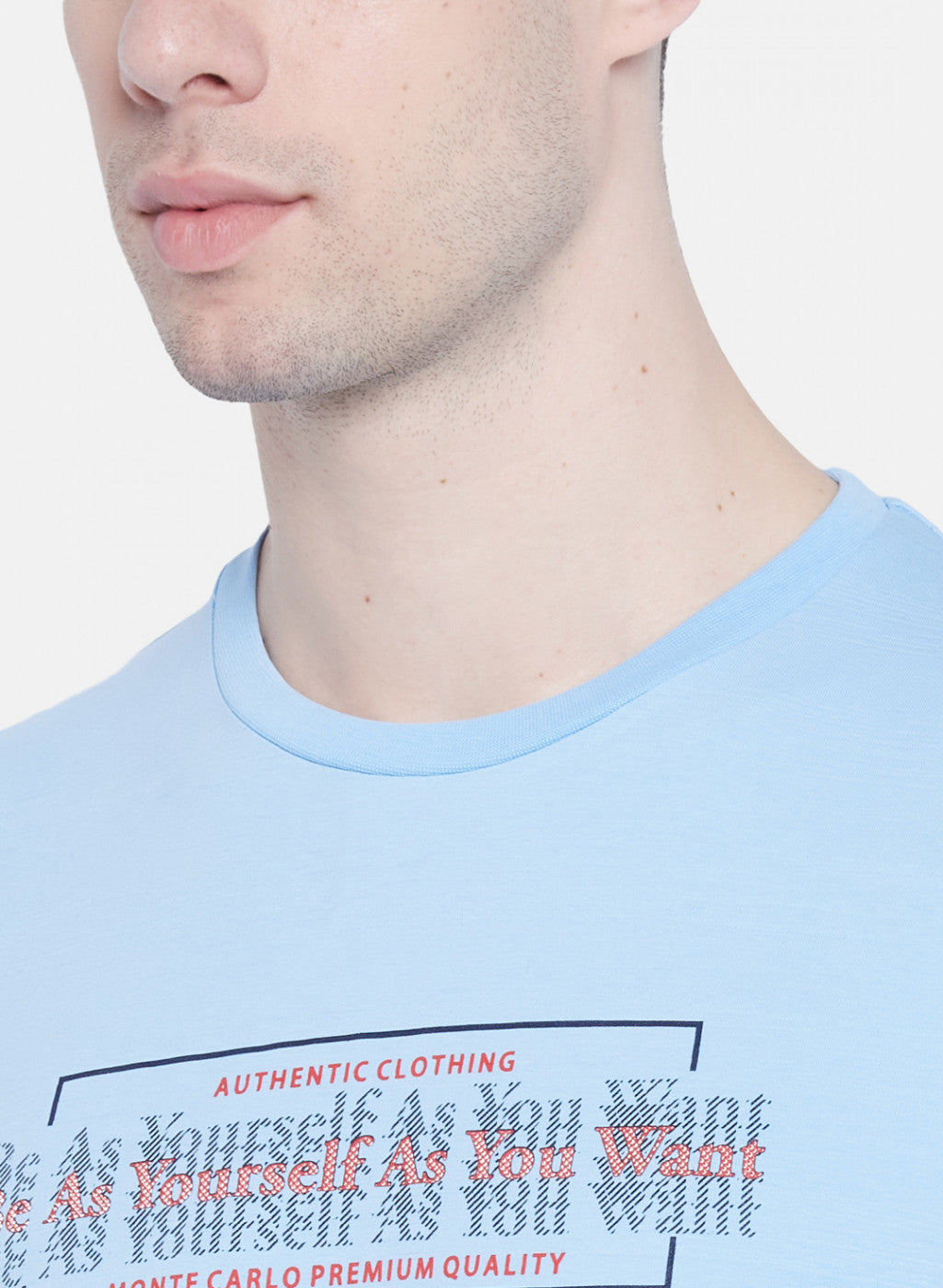 Mens Sky Blue Printed T-Shirt