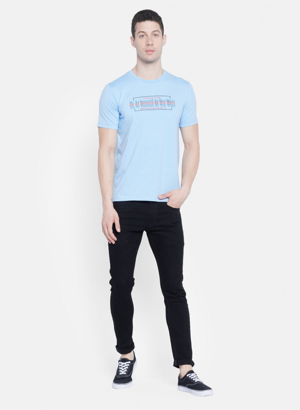 Mens Sky Blue Printed T-Shirt