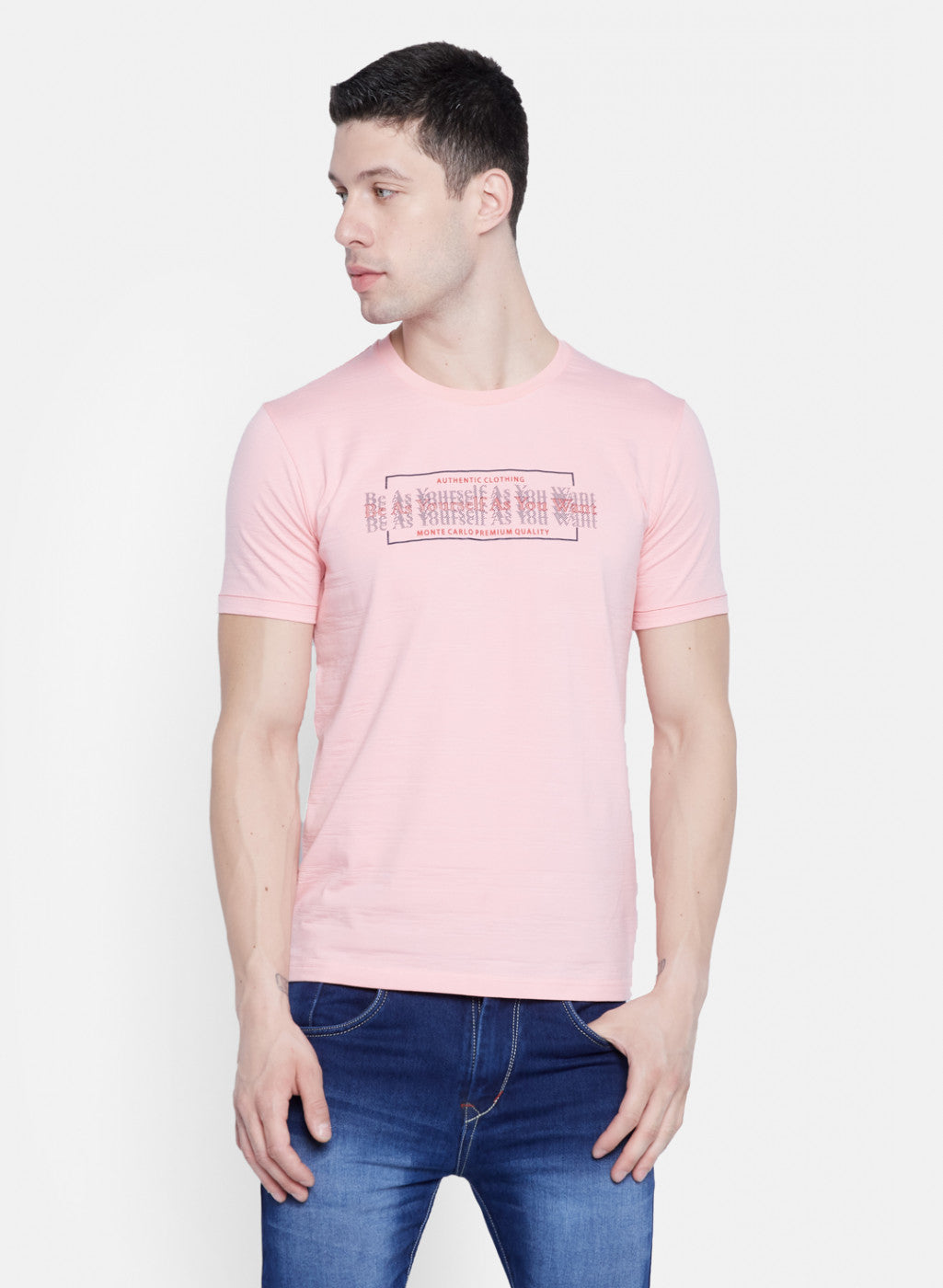 Mens Pink Printed T-Shirt