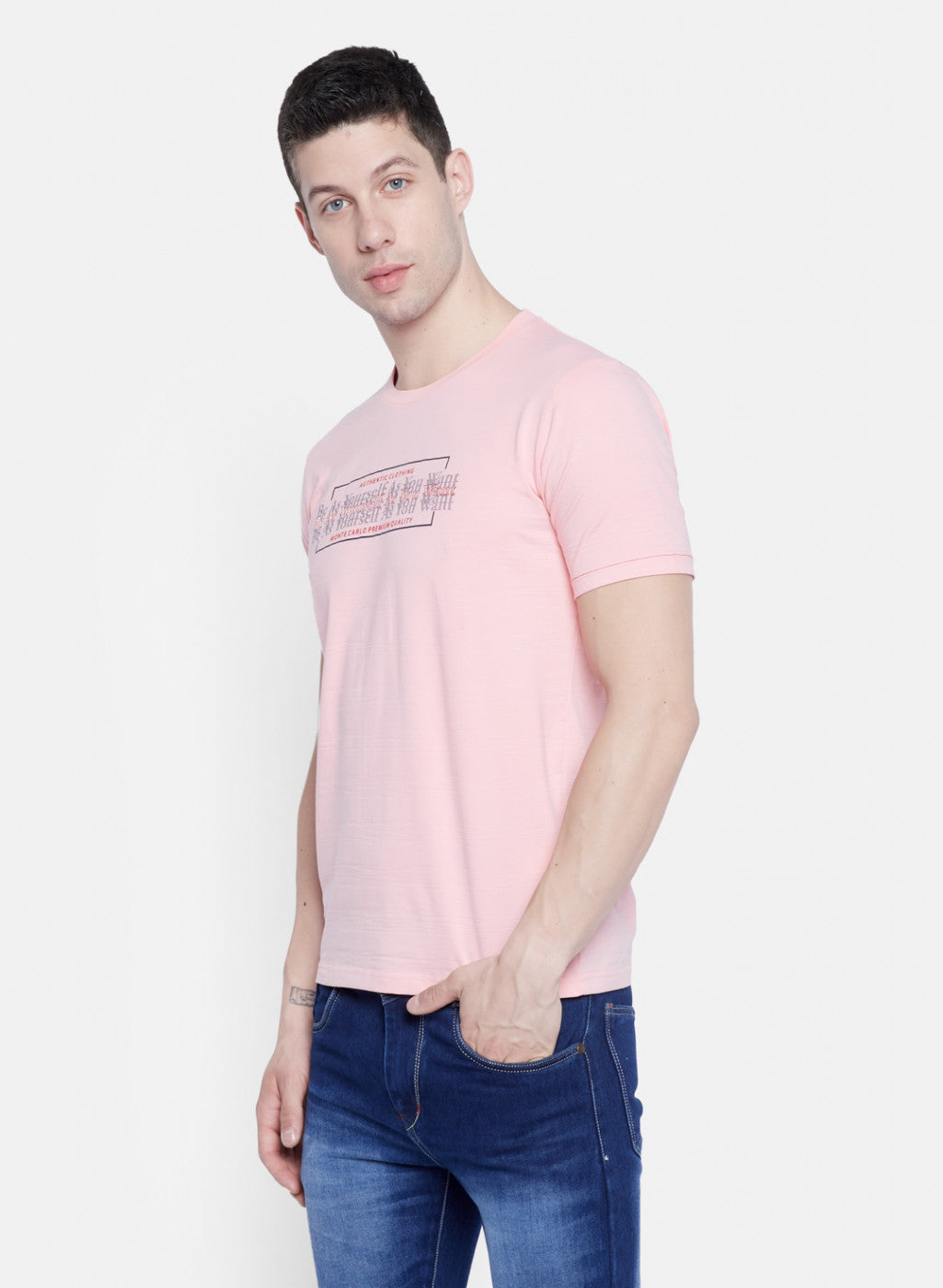 Mens Pink Printed T-Shirt