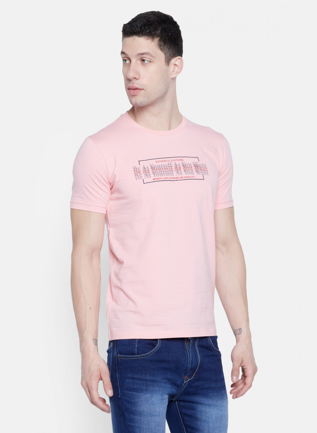 Mens Pink Printed T-Shirt