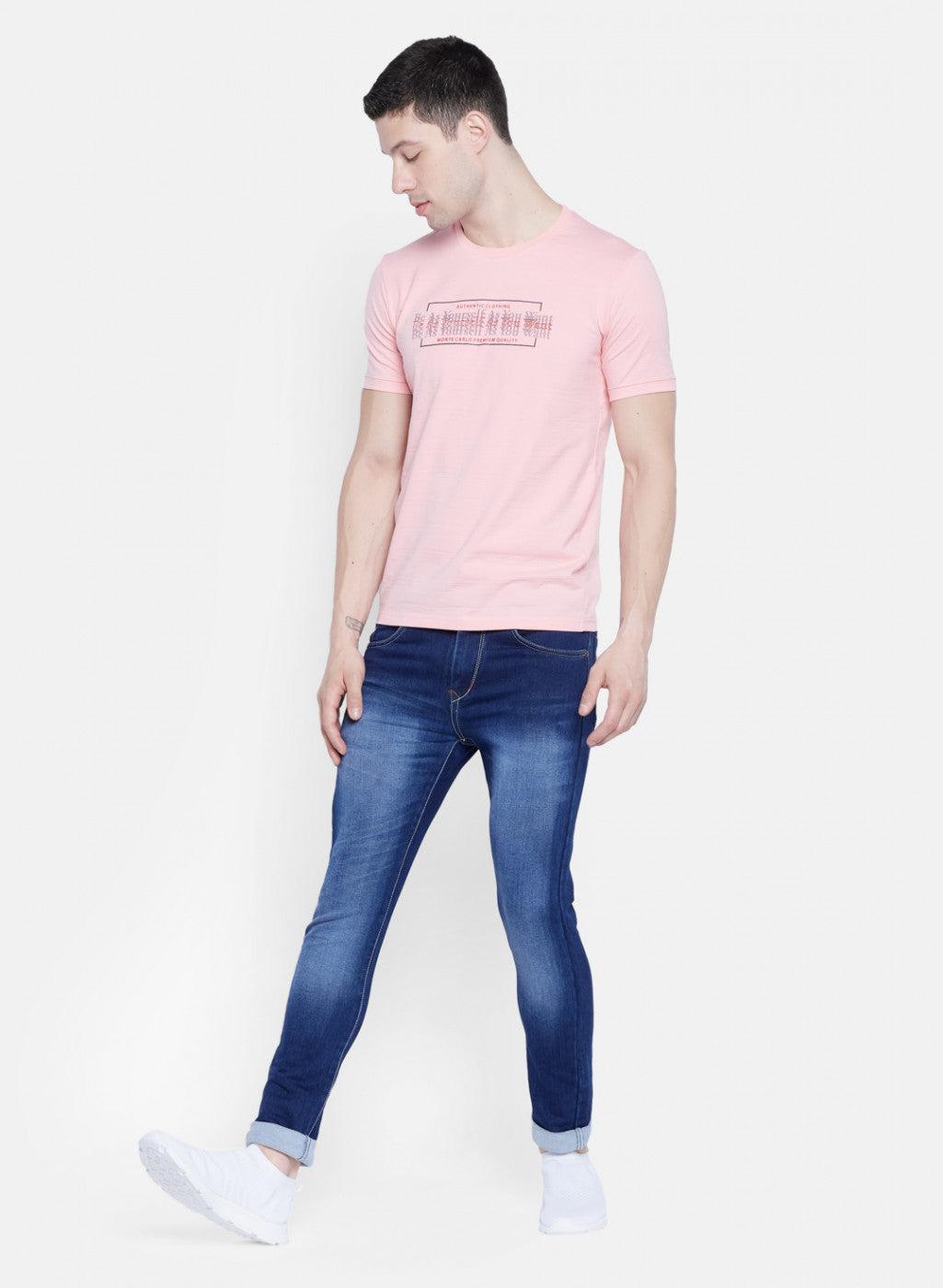 Mens Pink Printed T-Shirt