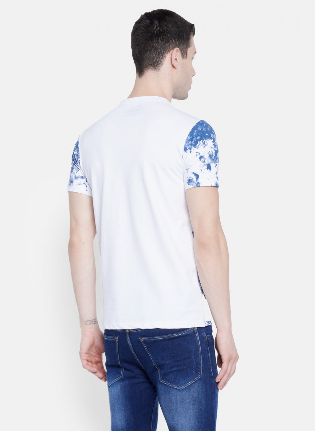 Mens White & Blue Printed T-Shirt