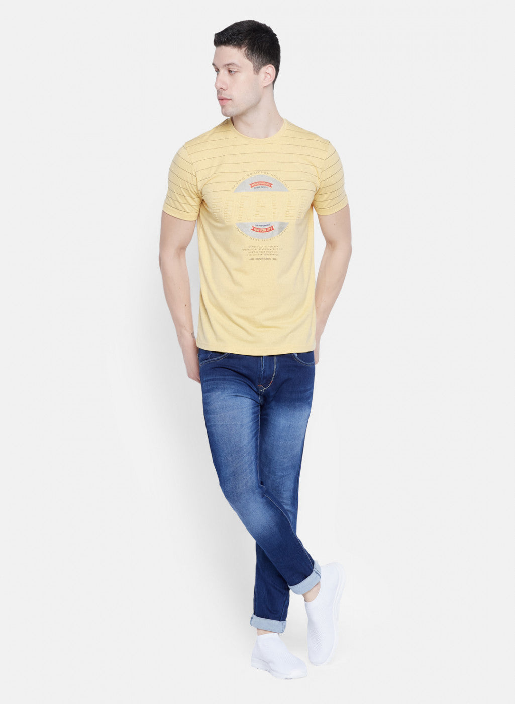 Mens Yellow Printed T-Shirt