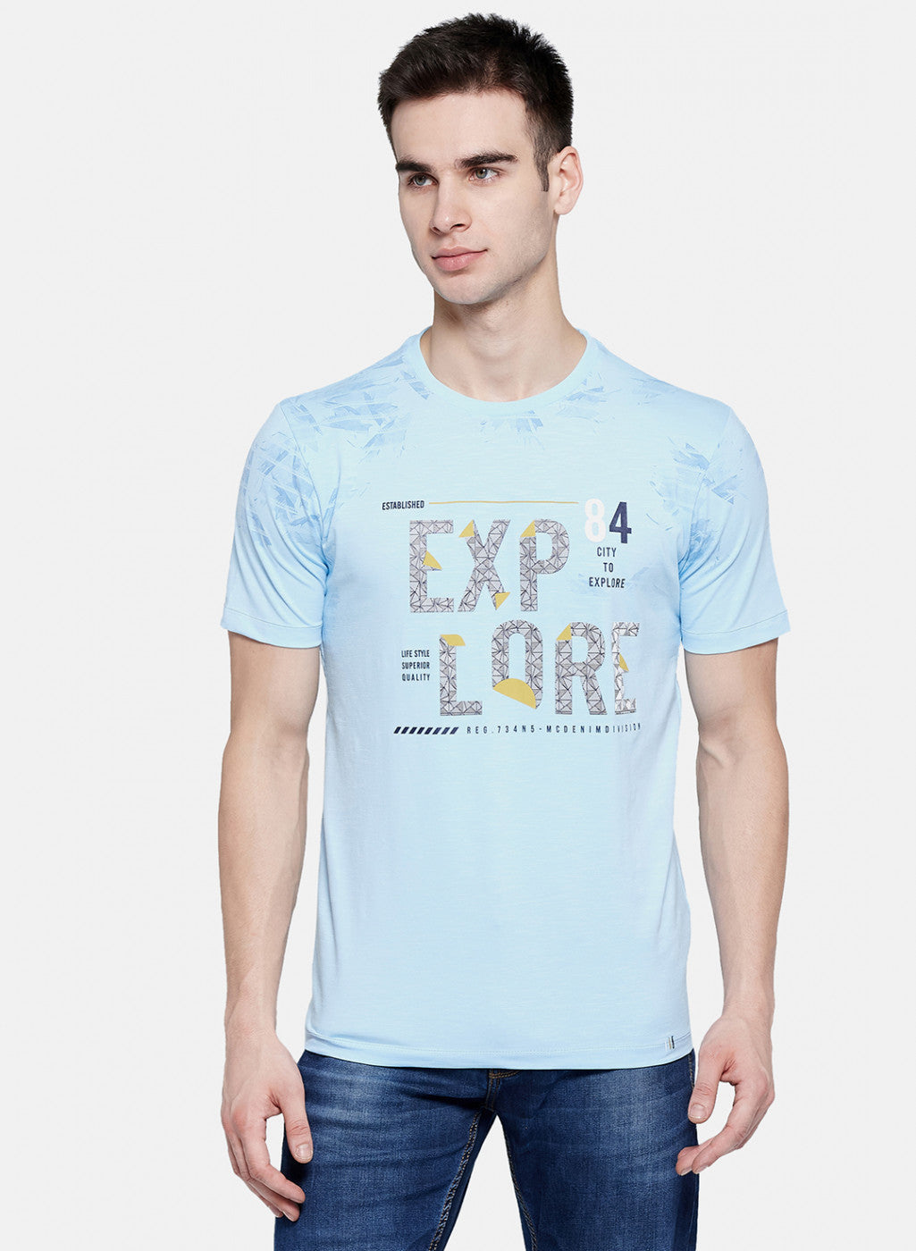 Mens Sky Blue Printed T-Shirt