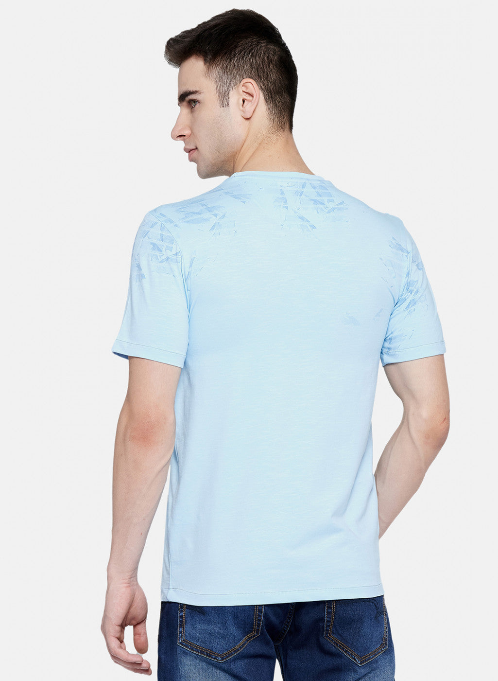 Mens Sky Blue Printed T-Shirt