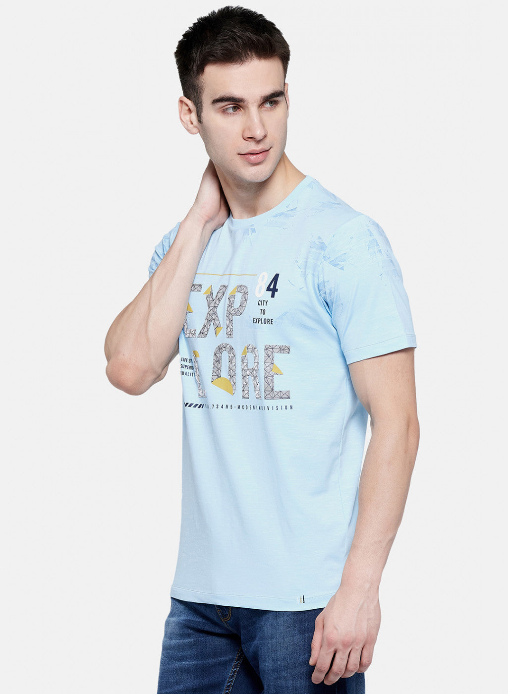 Mens Sky Blue Printed T-Shirt