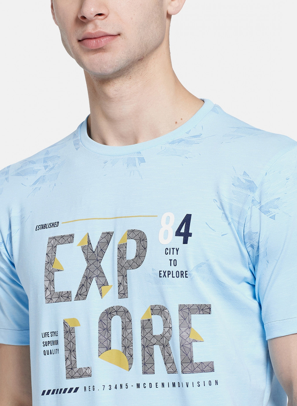 Mens Sky Blue Printed T-Shirt