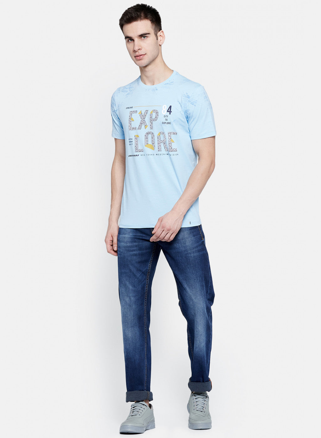 Mens Sky Blue Printed T-Shirt