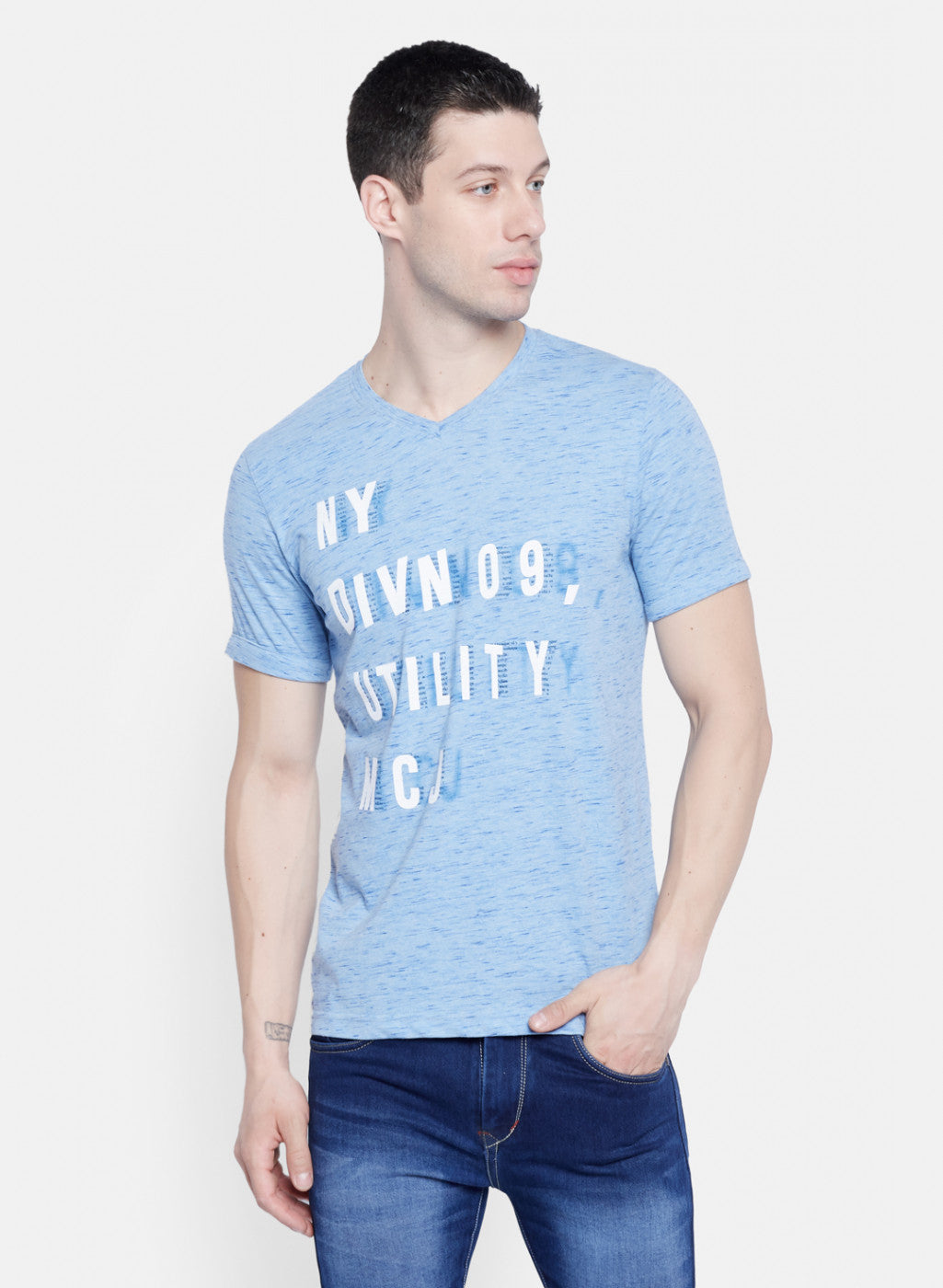 Mens Blue Printed T-Shirt