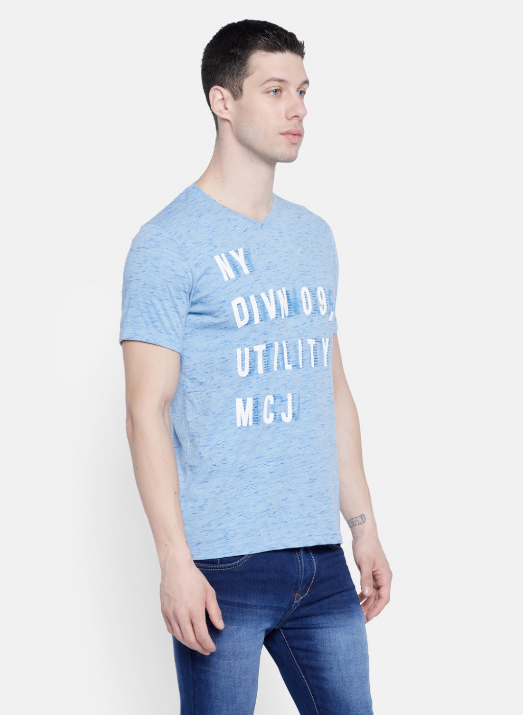 Mens Blue Printed T-Shirt