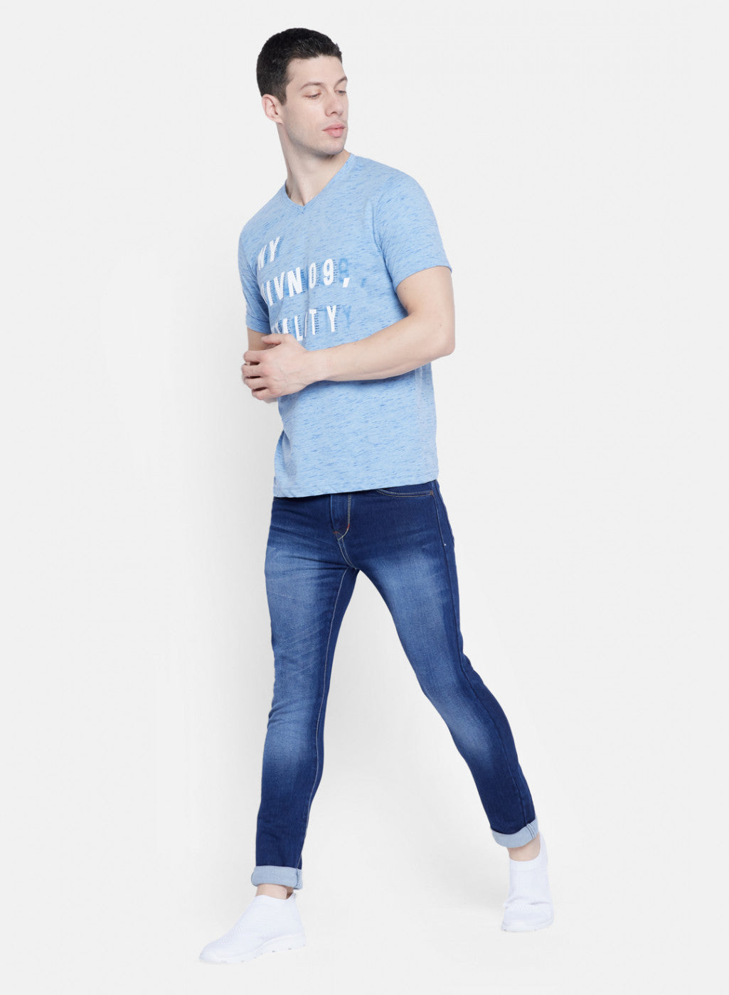 Mens Blue Printed T-Shirt