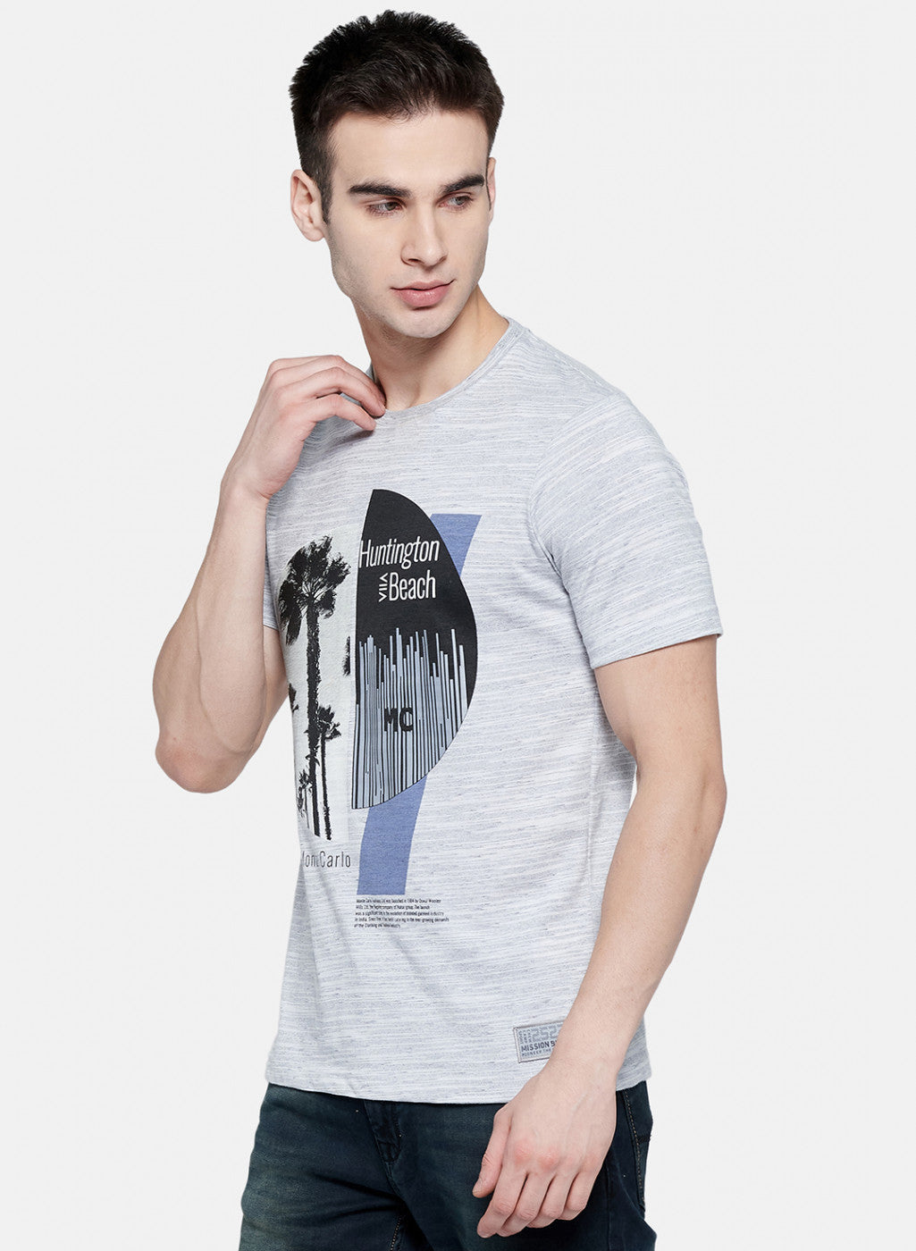 Mens Grey Printed T-Shirt