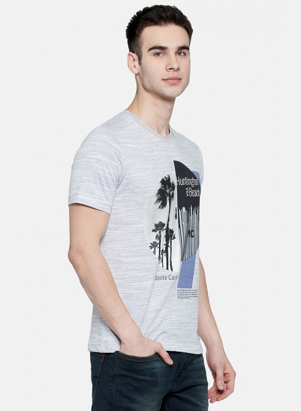 Mens Grey Printed T-Shirt