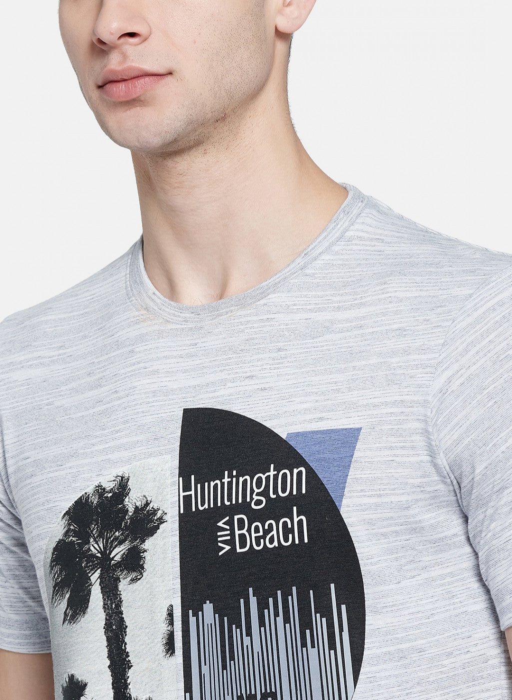 Mens Grey Printed T-Shirt