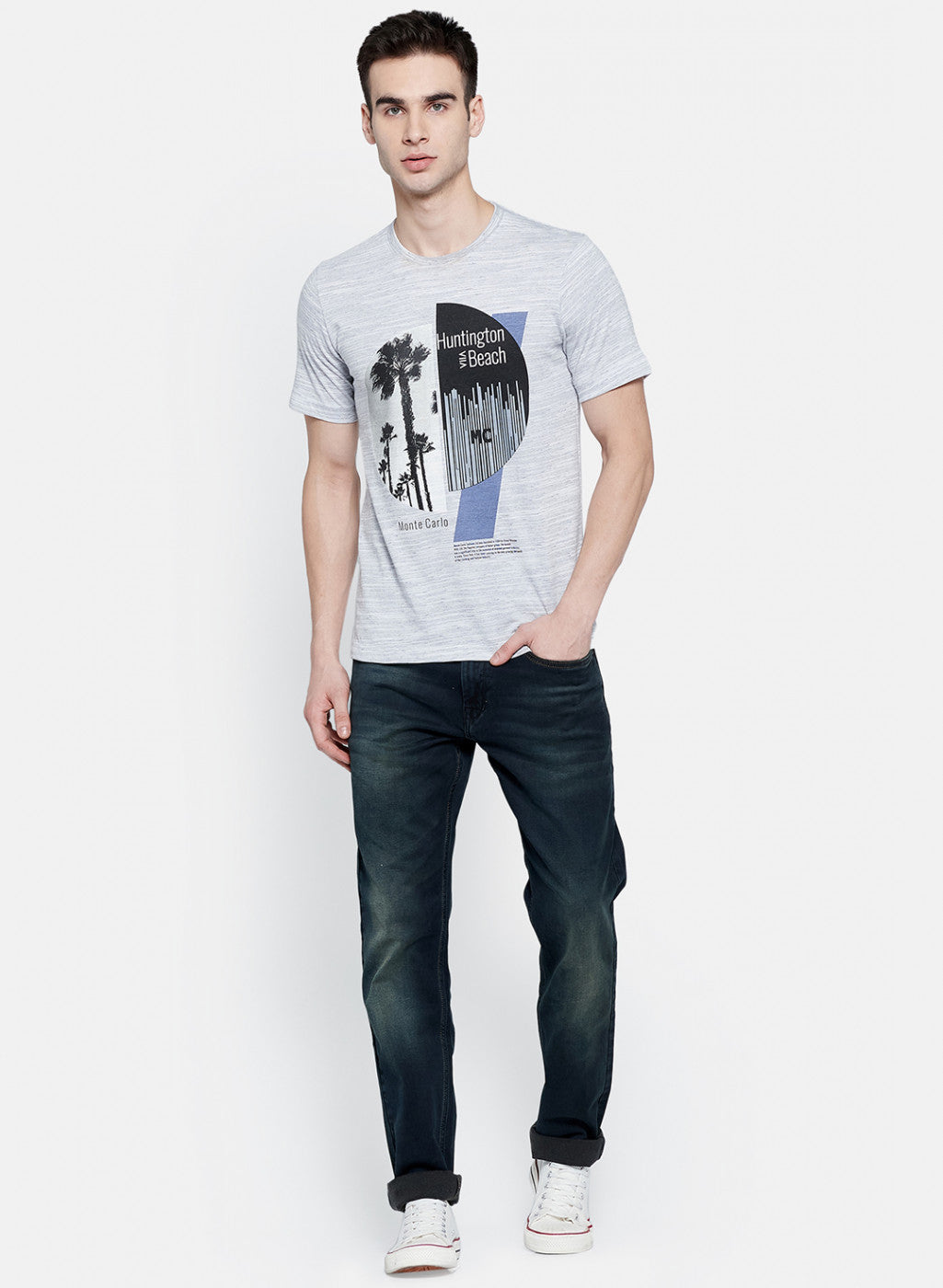 Mens Grey Printed T-Shirt