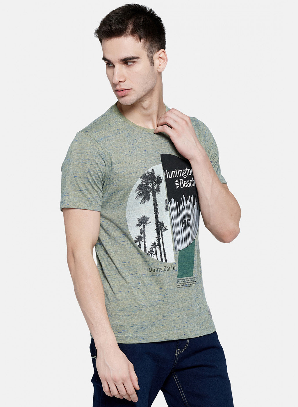 Mens Yellow Printed T-Shirt