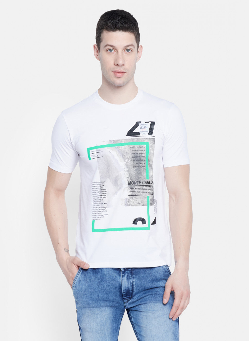 Mens White Printed T-Shirt