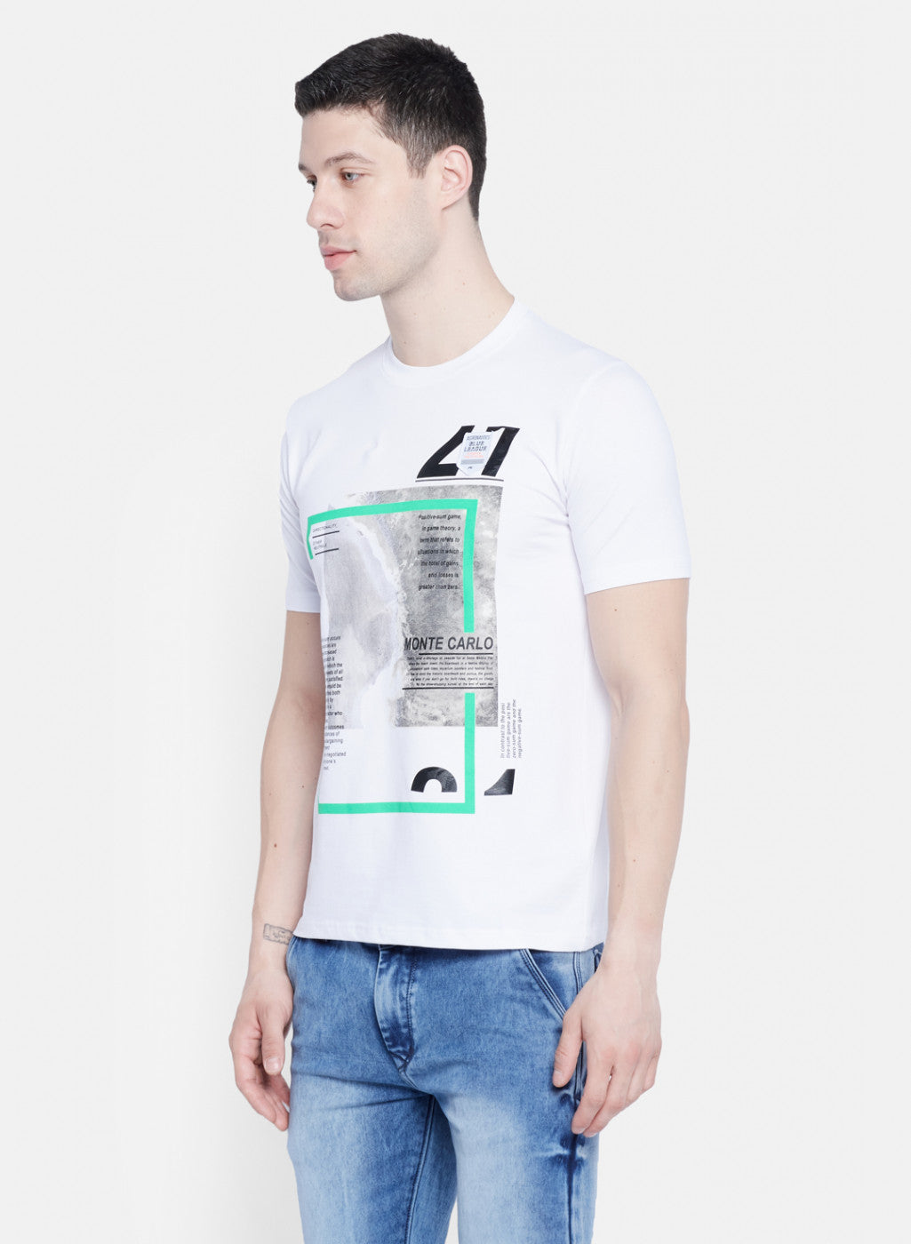 Mens White Printed T-Shirt