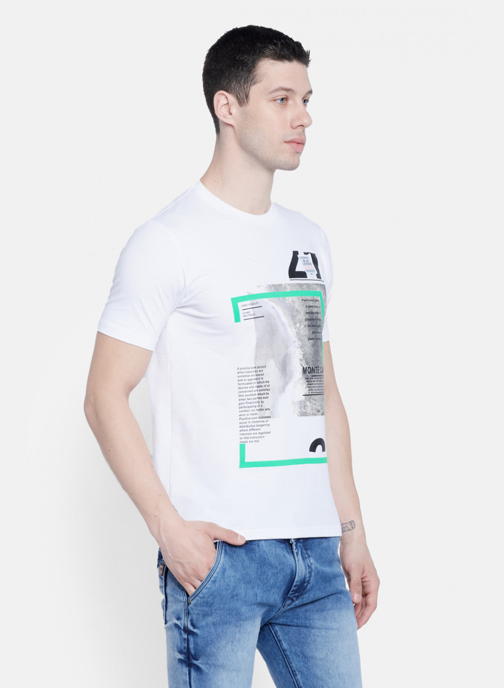 Mens White Printed T-Shirt