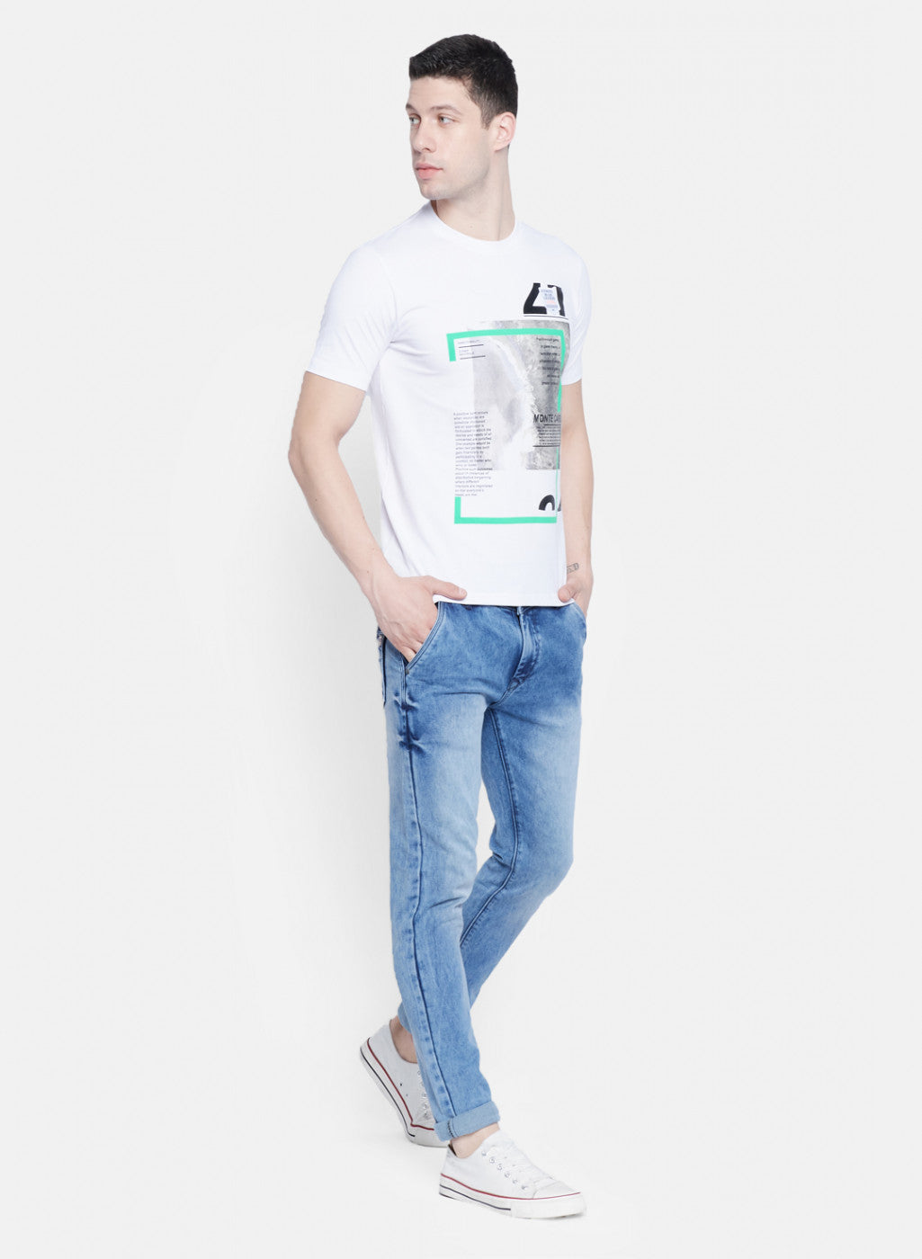 Mens White Printed T-Shirt