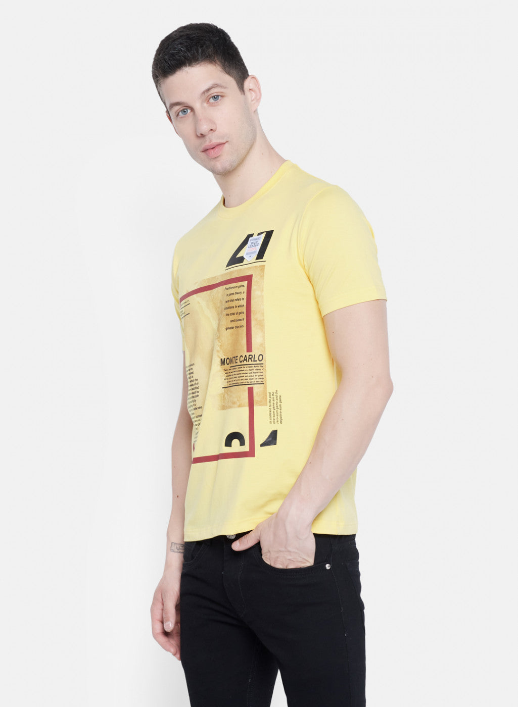 Mens Yellow Printed T-Shirt