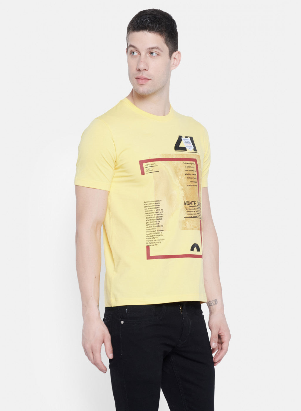 Mens Yellow Printed T-Shirt