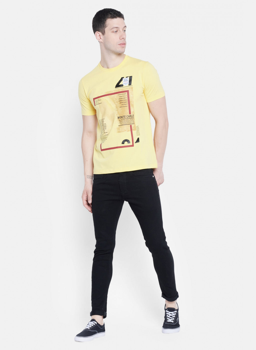 Mens Yellow Printed T-Shirt